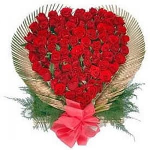 100 Red Roses in Heart Shape Arrangement